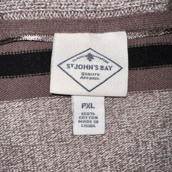 Striped Cotton Knit Open Front Cardigan Size XL Petite St John’s Bay Taupe Black - Picture 13 of 13
